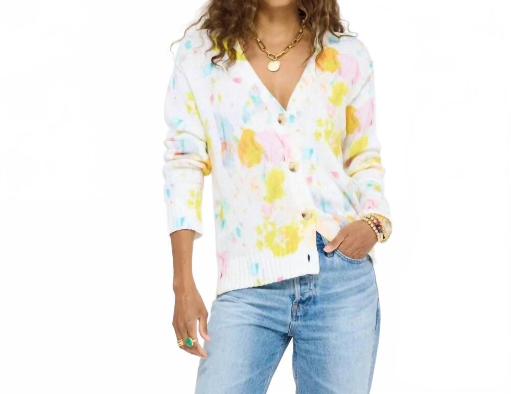NEW KERRI ROSENTHAL women's slouchy studio cardigan in white multi